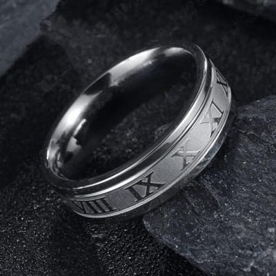 Vintage Romeinse cijfers Herenringen Temperament Mode 6 mm Breedte RVS Ringen Voor Mannen Sieraden Cadeau 12 black