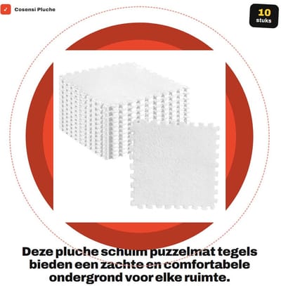 Dailygoods- Puzzelmat 10 Stuks - Pluche Vloermattegels - Antislip - Zacht - Veilig voor Kinderen - Eenvoudig te Installeren - Vloermat