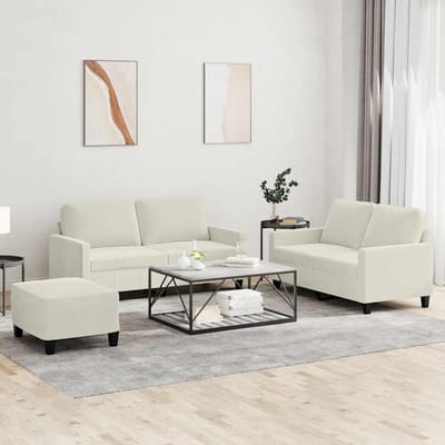 vidaXL - 3-delige - Loungeset - met - kussens - fluweel - crèmekleurig