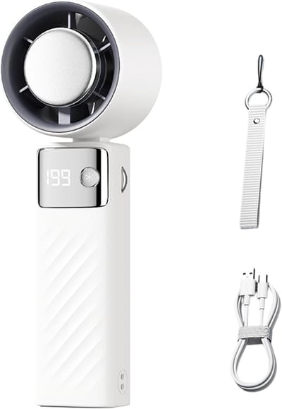 Ventilator – Miniventilator – Handventilator – Hogesnelheidsventilator voor op het bureau – Buitenventilator – Draagbaar – Oplaadbaar – Opvouwbaar – LED-display – Unisex cadeau – Geschikt voor binnen- en buitengebruik - Snelle koeling – Wit