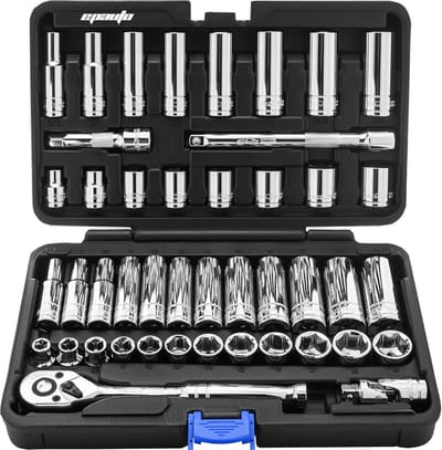 Dopsleutel Set - Ratelsleutel Kit - Klus Klussen - 72 Tanden Ratel - 45 Delen - Zilver