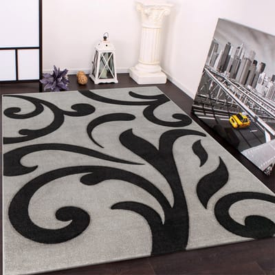 Paco Home Designvloerkleed Met Contoursnede Modern Grijs Zwart 60x110 cm