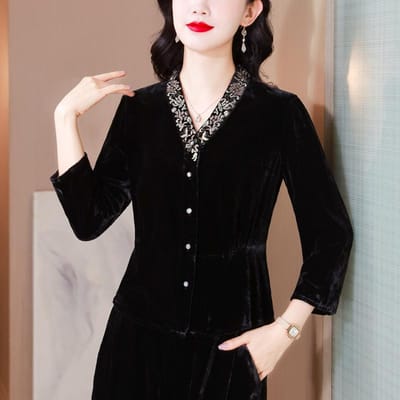 Nouvelle chemise femme automne nouvelle chemise en velours doré haut en soie mûre XXXXL gray