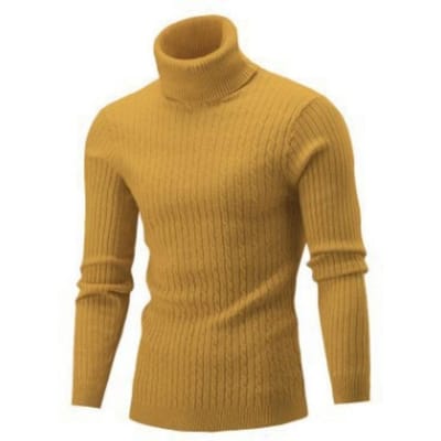 Heren Trui Herfst en Winter Europees en Amerikaans Casual Retro Gedraaid Coltrui Heren Gebreide Onderlaag Trui XL geel