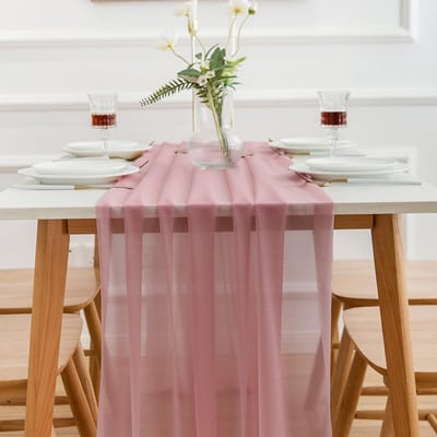Dailygoods - AOKSUNOVA Tafelloper, chiffon, oudroze, 75 cm x 3 m, tule tafelloper, bruiloft voor verjaardagen, communie