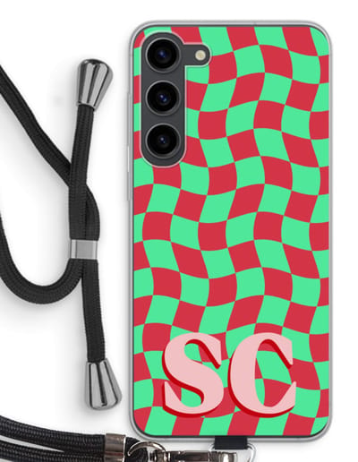 Gepersonaliseerd - Case Company® - Hoesje met koord geschikt voor Samsung Galaxy S23 Plus hoesje met Koord - Grid Monogram - Telefoonhoesje met Zwart Koord - Bescherming aan alle Kanten en Over de Schermrand