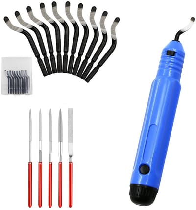 Handdeburrer met Rubber Handvat, 10 Vervangbladen en 5 Diamantvijlen voor Precisiewerk, 360° Draaiblad, Ideaal voor 3D Printers, Kunststof, Aluminium en RVS Bewerking