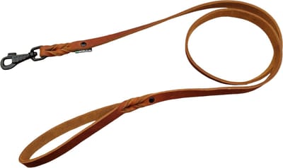 K9World by van der Veeke – Leren Hondenriem met Handvat – 1 Meter – 18 mm – Cognac bruin – Zwarte Musketonhaak – Handgemaakt