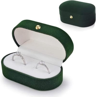 Elegante Velours Ringdoos voor 2 Ringen - Perfect voor Verlovingen, Verjaardagen en Valentijnsdag - Compacte Sieradenopslag voor Oorbellen en Spelden (Donkergroen)