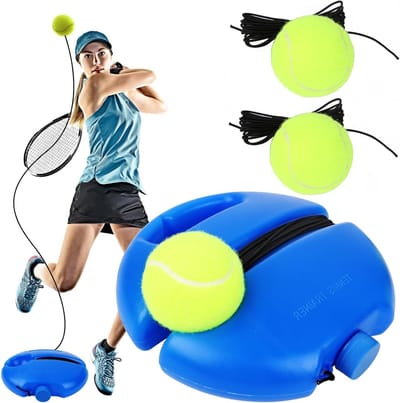 Tennis Trainer Set voor Solo Training, Inclusief Trainer Baseboard en 3 Tennisballen, Ideaal voor Volwassenen en Beginners, Perfect voor Buitenactiviteiten
