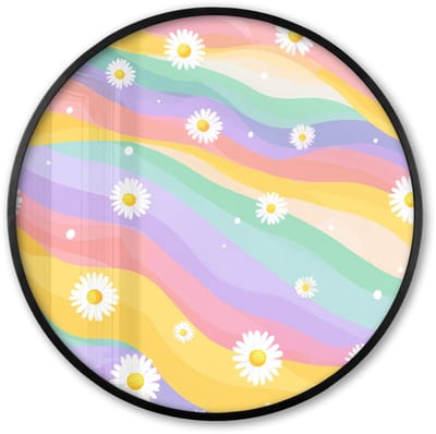 Poster in lijst Rond - Fotolijst 60x60 cm - Posters - Madeliefjes - Kleurrijk - Pastel - Vrolijk - Ronde posterlijst zwart - Decoratie - Wanddecoratie woonkamer - Muurdecoratie slaapkamer