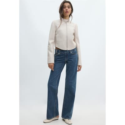 Stradivarius Cropped bikerjack met leereffect  Ecru XS