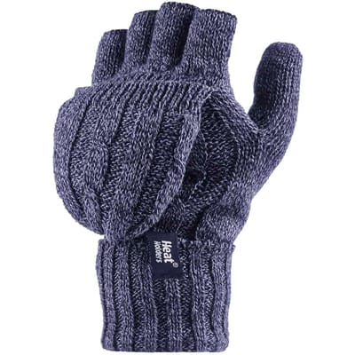 Gebreide thermo vingerloze converterhandschoenen voor dames - Blauw