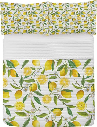 ABAKUHAUS Nature Microfiber Bedspreiset, Exotische Tuin, Zacht Beddengoed Set met kussenslopen en quilt, 264 cm x 220 cm, Varengroen Geel-Wit