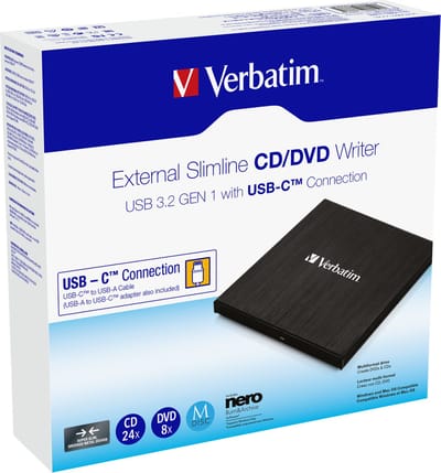 Verbatim Slimline - DVD±RW (±R DL) drive - USB 3.2 Gen 1 - Extern - DVD writer - USB 3.2 Gen 1 - Zwart