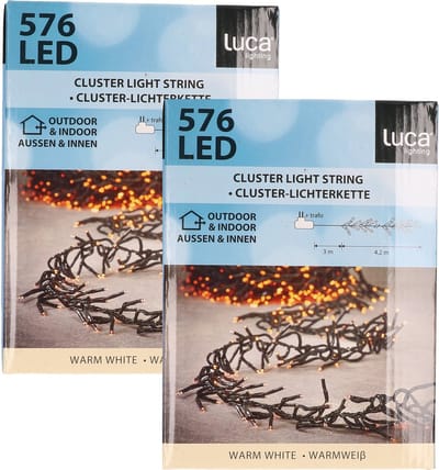 Luca Lighting Kerstverlichting - Set van 2x stuks - 576 lampjes - afstandsbediening - warm wit - 420cm - clusterverlichting