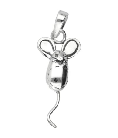 Zilveren Muis met lange staart ketting hanger