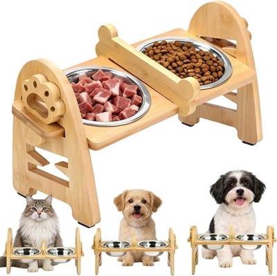 RWB® Voerbak Hond Met Standaard - Voerbak Hond - Anti Schrokbak Hond - Hout - 16cm x 20cm x 34cm