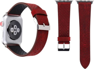 By Qubix - Geschikt voor Apple Watch bandje - Dot Pattern Leren bandje - Rood - Geschikt voor Apple Watch 38mm / 40mm / 41mm / 42mm - leren smartwatchbandje - Horlogebandje