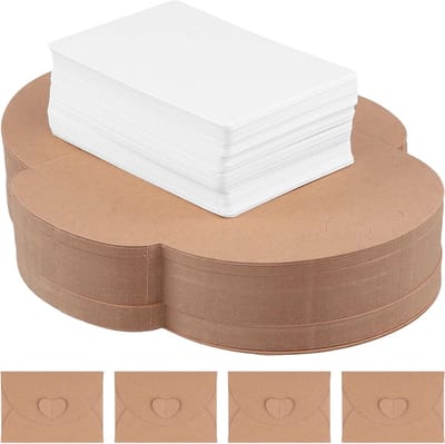 Set van 100 mini kraftpapier enveloppen met blanco kaarten voor cadeaus, bedankjes en uitnodigingen, 10,2 x 7,1 cm en 9 x 6 cm