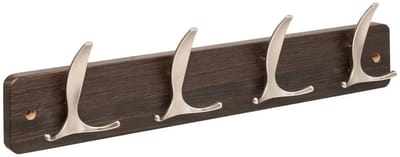 5Five Kapstok - 4 ophang haken - RVS - bruin/zilver - 45 x 10 cm - wandkapstok - voor hal of badkamer