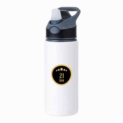 Hacebo® - 21 jaar waterfles met rietje zwart - iemand die 21 jaar is geworden of 21 jaar lang een relatie hebben of getrouwd zijn - verjaardagscadeau - verjaardag - cadeau - kado - geschenk - gift - relatie - water fles - 650ML