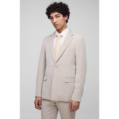 Slim Fit Herringbone Suit Blazer | Stone | Size XS