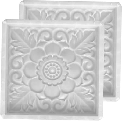 Betonmallen Tuinpad - Betonvormen Stapstenen - Terras Aanleggen - Antiek Lotus Ontwerp - 40x40x3.5 cm - Wit