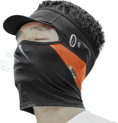 Gezichtsmasker - Hoofdband - Zonnebescherming - Koel en ademend - Universele pasvorm - Zwart oranje
