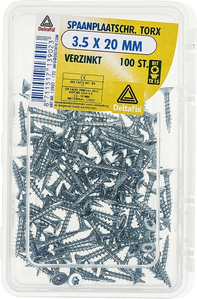 Deltafix spaanplaatschroef platkop / torx / met nibs / type 17 snijpunt verzinkt 3.5 x 20 mm 100 st.