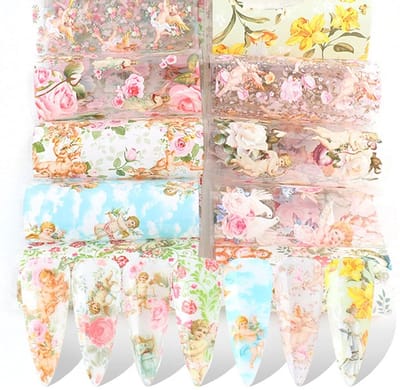 Dailygoods- Nail Art Sticker Holografisch - Engel/Bloemen Design - Zelfklevend - Veilig en Duurzaam - Huidvriendelijk - Creatieve Nagelstijlen - Nagelstickers