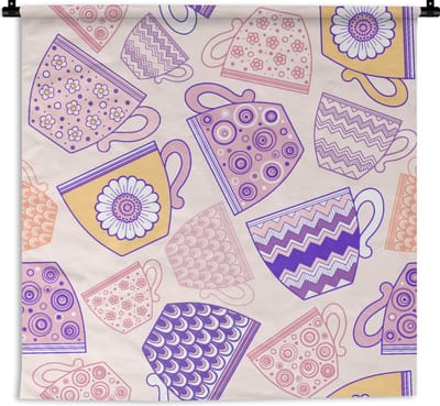 Wandkleed - Wanddoek - Patronen - Theekopjes - Thee - 90x90 cm - Wandtapijt