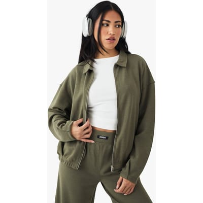 boohoo Dames DSGN Studio Zware Interlock Kraag Ritssluiting Sweatshirt | Washed Khaki | Maat: 2XL