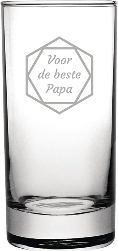 Gegraveerde longdrinkglas 28,5cl voor de beste Papa in hexagon