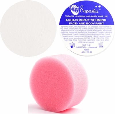 Superstar schmink kleur wit - 16 gram - met rond grimeer sponsje - Schminken - voor kinderen en volwassenen