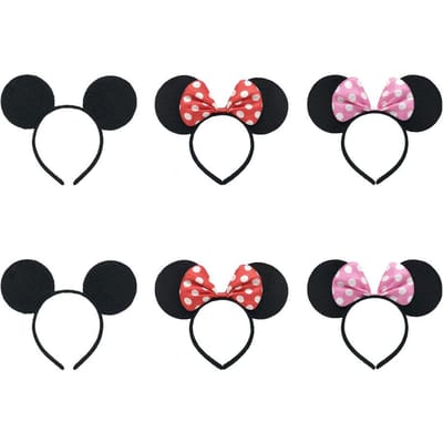 3/6/12 stuks/partij Meisjes Muisoren Effen Strik Oren Hoofdband voor Verjaardagsfeest Benodigdheden en Muis Thema Kostuum Cosplay Decoratie black