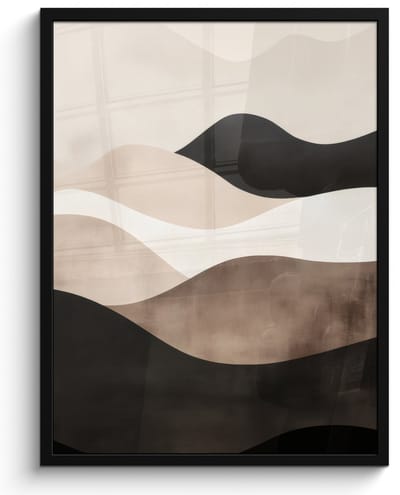 Poster in lijst - Fotolijst 60x80 cm - Posters - Abstract - Landschap - Golven - Crèmekleur - Posterlijst zwart - Decoratie - Wanddecoratie woonkamer - Muurdecoratie slaapkamer