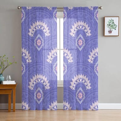 Abstracte Etnische Paarse Tule Transparante Gordijnen voor Woonkamer de Kamer Slaapkamer Keuken Decoratie Voile Organza Gordijnen 135W x 114H(cm) gray