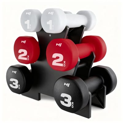 Hop Sport – Dumbbellset met Standaard – Neopreen Halters – 1 kg 2 kg 3 kg – Set van 6