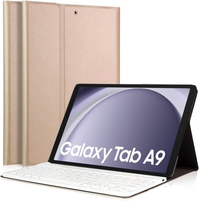 Hoes met Toetsenbord geschikt voor Samsung Tab A9 / Tab A11 - KeyGuard Book Case Cover Kunstleer Goud