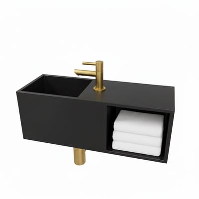 AquaVik Fontein Toilet Met Nis - Solid Surface Mat Zwart - 54x20cm - Handenwasser - Wc Fontein - Toiletfontein - Fonteinkast - Nis Fontein