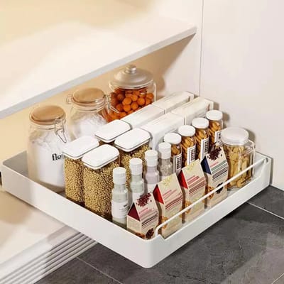 Emvae Keuken Organizer - Uittrekbare Keukenlade - Kast organizer - Telescopische Lade - 40 cm - Wit - RVS