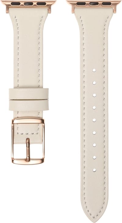 Leren bandje - geschikt voor Apple Watch 1/2/3/4/5/6/7/8/9/10/11/ SE (1,2,3) met maat 38 mm / 40 mm / 41 mm en 42 mm (Watch 10/11) - ivoorkleurig