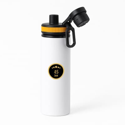 Hacebo® - 45 jaar waterfles met draaidop oranje - iemand die 45 jaar is geworden of 45 jaar lang een relatie hebben of getrouwd zijn - verjaardagscadeau - verjaardag - cadeau - kado - geschenk - gift - relatie - water fles - 850ML