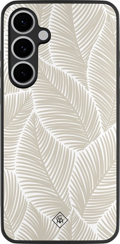 Casimoda® hoesje - Geschikt voor Samsung Galaxy S24 FE - Palmy Leaves Beige - Zwart TPU Backcover - Natuur - Bruin/beige