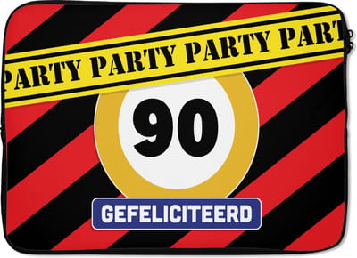 Laptophoes 13 inch - Feest - Jubileum - 90 Jaar - Laptop sleeve - Binnenmaat 32x22,5 cm - Zwarte achterkant