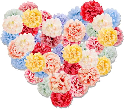 Kunstbloemen set van 45 stuks, kleurrijke hortensia en chrysant nepbloemen voor DIY scrapbooking, bruiloft, tuin- en kantoordecoratie