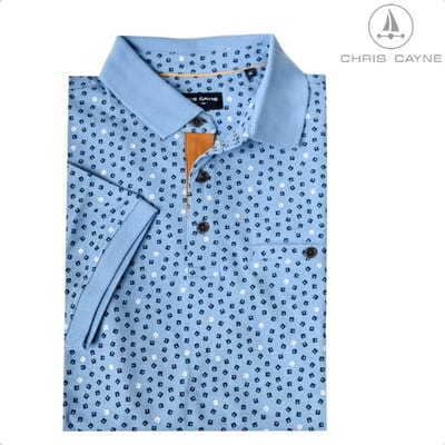 Chris Cayne - Polo 3054 blue print KM + borstzak - maat M