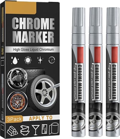 TLVX Chrome Marker stiften Zilver 3 stuks – Permanente Chrome pen kleur Zilver voor Glas, Rubber, Metaal, Kunststof – Permanente marker voor Auto, Motor, Scooter, Fiets, Hobby – Bandenstift – Tyre Marker Silver – Hoogglans spiegel chroom waterdicht