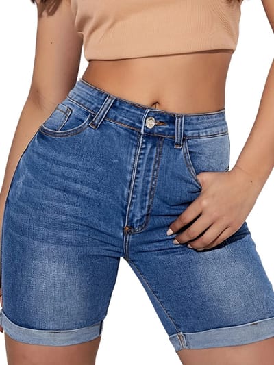 Livano Korte Broek Dames - Spijkerbroek - met Zakken - Volwassenen - Jongens - Shorts - Blauw - Maat XS